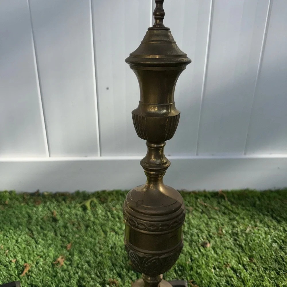 Pair of Vintage‎ Brass Andirons Ornate Very Nice